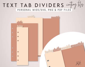 TEXT TAB Dividers and Page Markers for Personal Wide Size Planner – Die Cutting Files - svg, png, pdf | diy planner