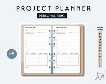 Personal Size PROJECT PLANNER - Printable Ring Planner Insert PDF - Simple Theme