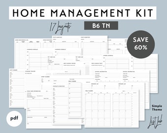 Haushaltsorganisations-Set im B6-Format für Traveler's Notebooks – Druckbare PDF-Datei – Schlichtes Design – 17 Layouts