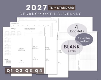 Standard TN 2027 Printable Bundle - Weekly Wo2P Horizontal | Traveler's Notebook Predated 4 Booklets Insert Set - 4 Quarters