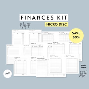 Pode incluir: Um kit financeiro digital para planejadores micro disc com 8 layouts, incluindo listas de compras, rastreadores de contas, registros de orçamento, registros de renda, registros de despesas, rastreadores de compras e registros de poupança.