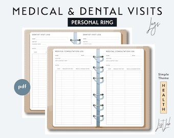 Personal Size MEDICAL and DENTAL VISITS Logs - Printable Ring Planner Insert pdf - Simple Theme