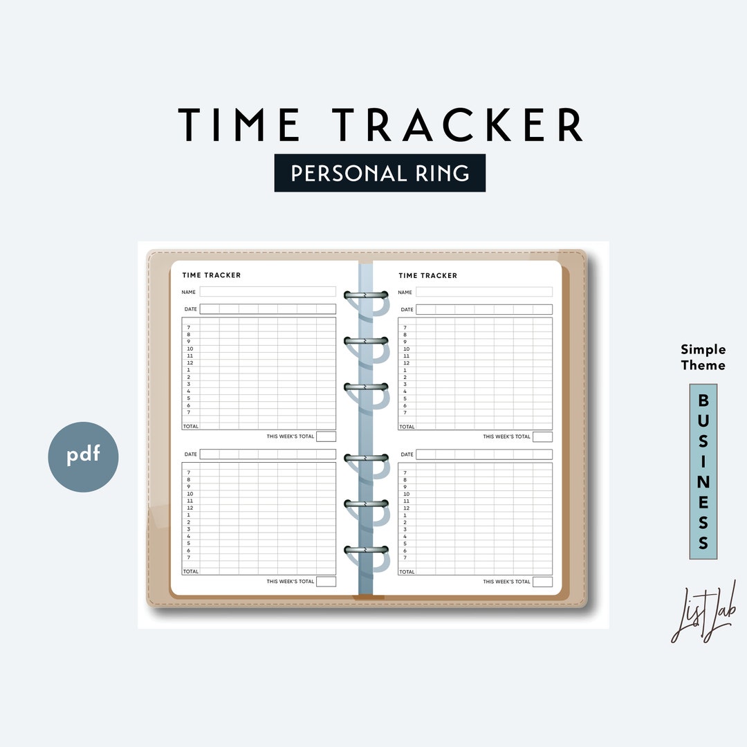 Personal Size TIME TRACKER - Printable Ring Planner Insert PDF - Simple ...