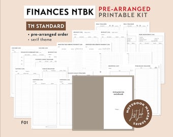 Standard TN FINANCES Notebook Pre-arranged Printable Kit | Traveler's Notebook Insert Set | Expenses Income Log F01