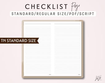 STANDARD Size TN Checklist Page - Traveler's Notebook Printable Insert PDF - Script Theme
