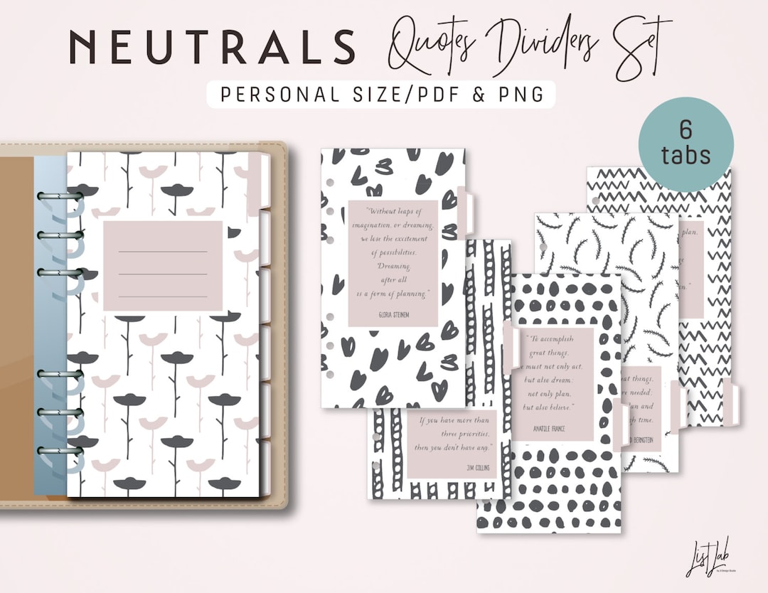 Personal Size QUOTES Dividers Set - Printable PDF - Neutrals Theme - Etsy