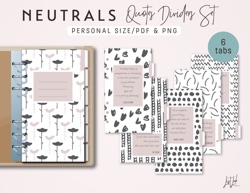 Personal Size QUOTES Dividers Set Printable PDF Neutrals - Etsy