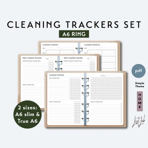A6 Ring CLEANING TRACKERS Set - Printable Ring Planner Insert pdf - Simple Theme