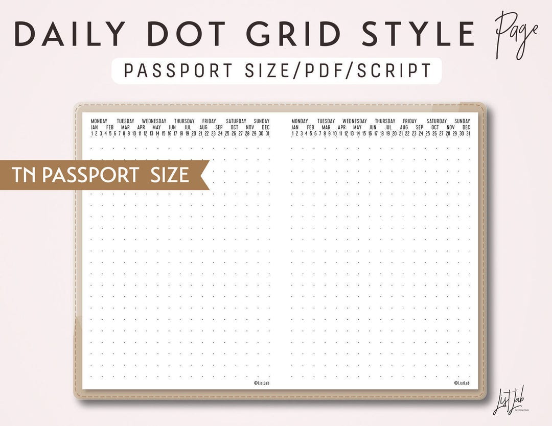Passport Size TN Daily Dot Grid - Traveler's Notebook Printable Insert ...