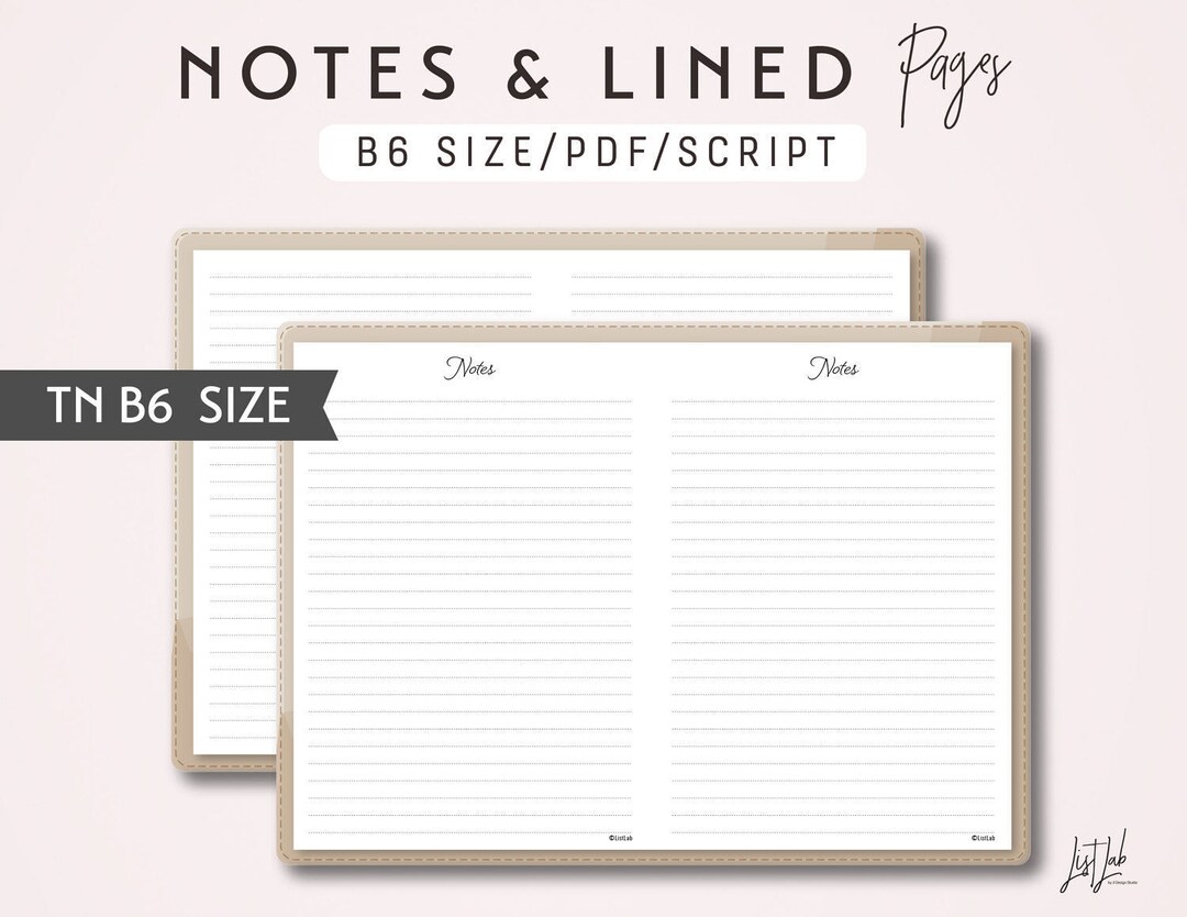 B6 TN Notes and Lined Pages - Printable Traveler's Notebook Insert ...