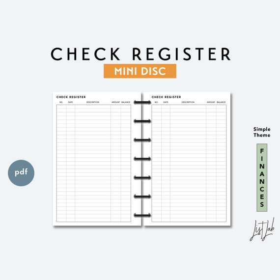 Pocket Ring CHECK REGISTER Printable Insert Set – ListLab