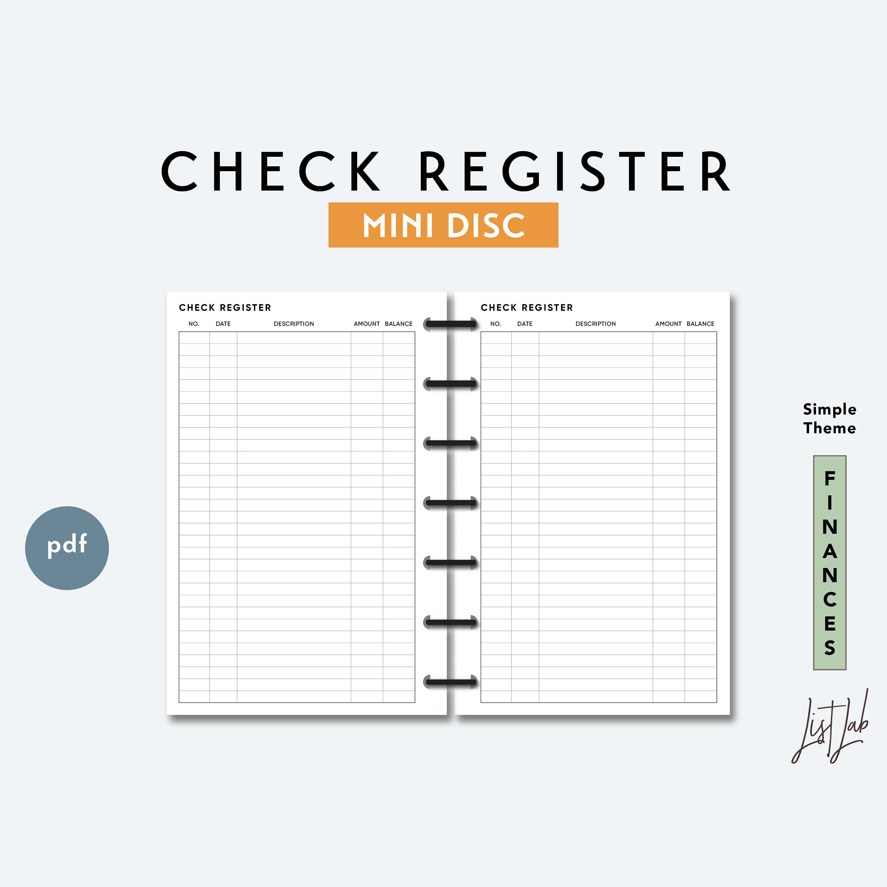 Pocket Ring CHECK REGISTER Printable Insert Set – ListLab