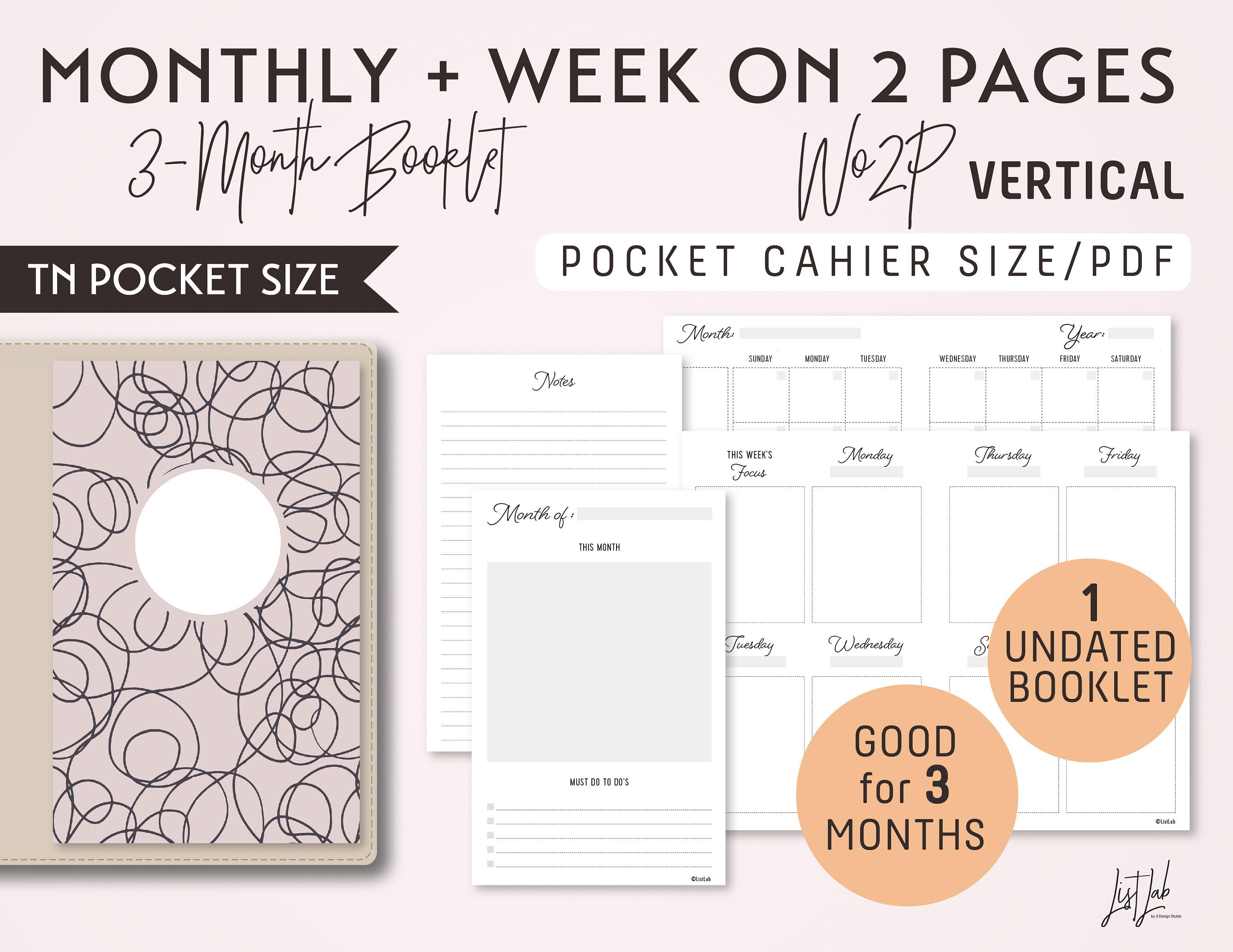 POCKET Size Monthly-week on 2 Pages Vertical Printable Booklet - Etsy