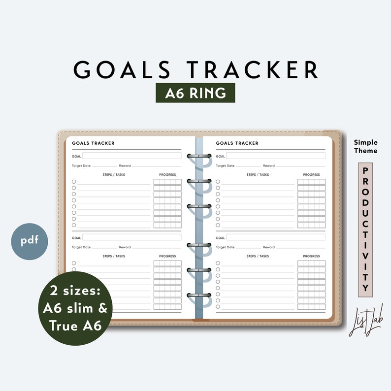 A6 Ring GOALS Tracker Printable Ring Planner Insert PDF - Etsy