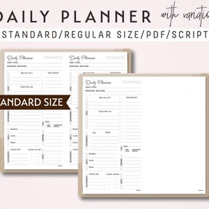 STANDARDGRÖSSE TN Tagesplaner mit Variation - Druckbarer Traveler&#39;s Notebook Insert - Script Theme