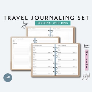 PERSONAL WIDE Travel Journaling Set - Printable Ring Planner Insert PDF - Simple Theme