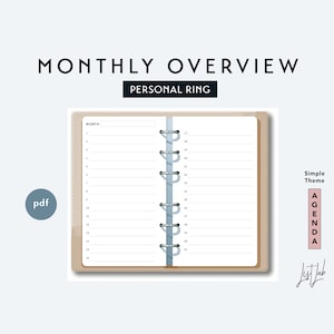 PERSONAL Size Monthly List Overview - Printable Ring Planner Insert PDF - Simple Theme