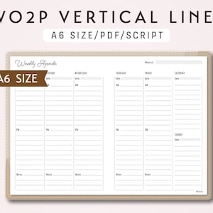 A6 TN Week on 2 Pages Vertical Lined - Printable Traveler&#39;s Notebook Insert - Script Theme -  WO2P