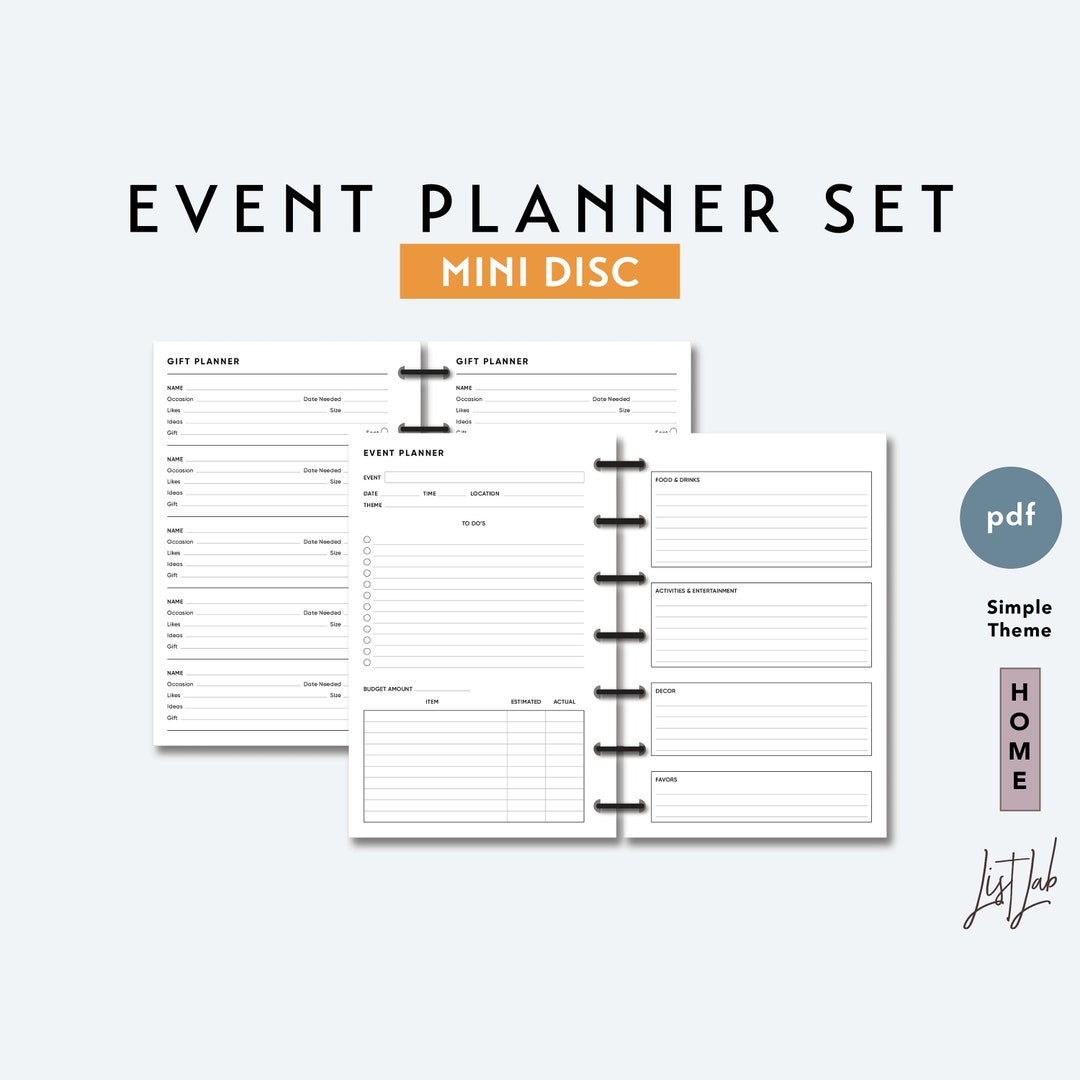 MINI DISC Event Planner and Gift Planner Set Printable Minimalist