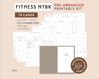 CAHIER TN FITNESS Notebook Pre-arranged Printable Kit | Traveler's Notebook Insert Set | Exercise Log, Movement Tracker, Tn Health Planner