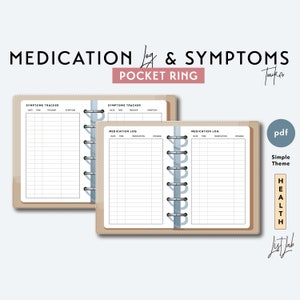 Pocket Ring MEDICATION Log und SYMPTOME Tracker Set | Druckbare minimalistische Ring-Planer Einsätze Set | pdf | Schlichtes Theme | Medizinisches Tagebuch