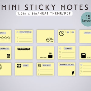MINI STICKY Notes Printable PDF - fits 1.5in by 2in Notepads
