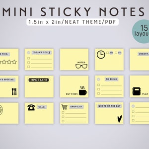 MINI STICKY Notes Printable PDF fits 1.5in by 2in Notepads image 1