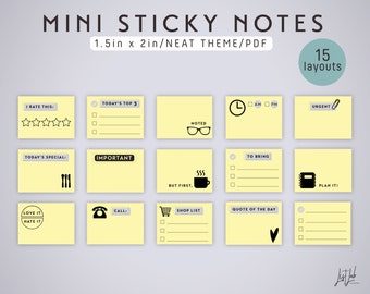 MINI STICKY Notes Printable PDF - fits 1.5in by 2in Notepads