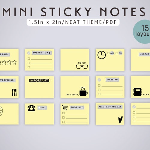 STICKY NOTES Printable PDF Fits 3in by 3in Notepads Etsy