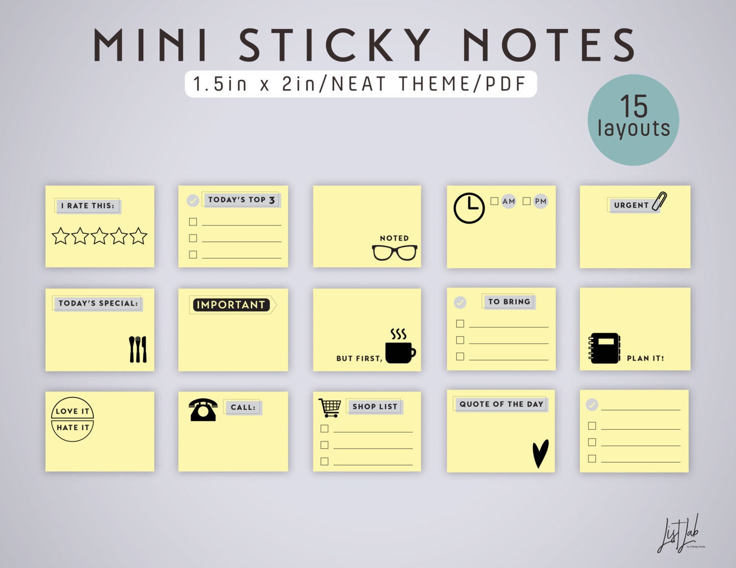 MINI STICKY Notes Printable PDF Fits 1.5in by 2in Notepads Etsy Canada