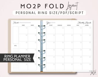 PERSONAL Size Month on 2 Pages with Fold - Printable Ring Planner Insert - Script Theme