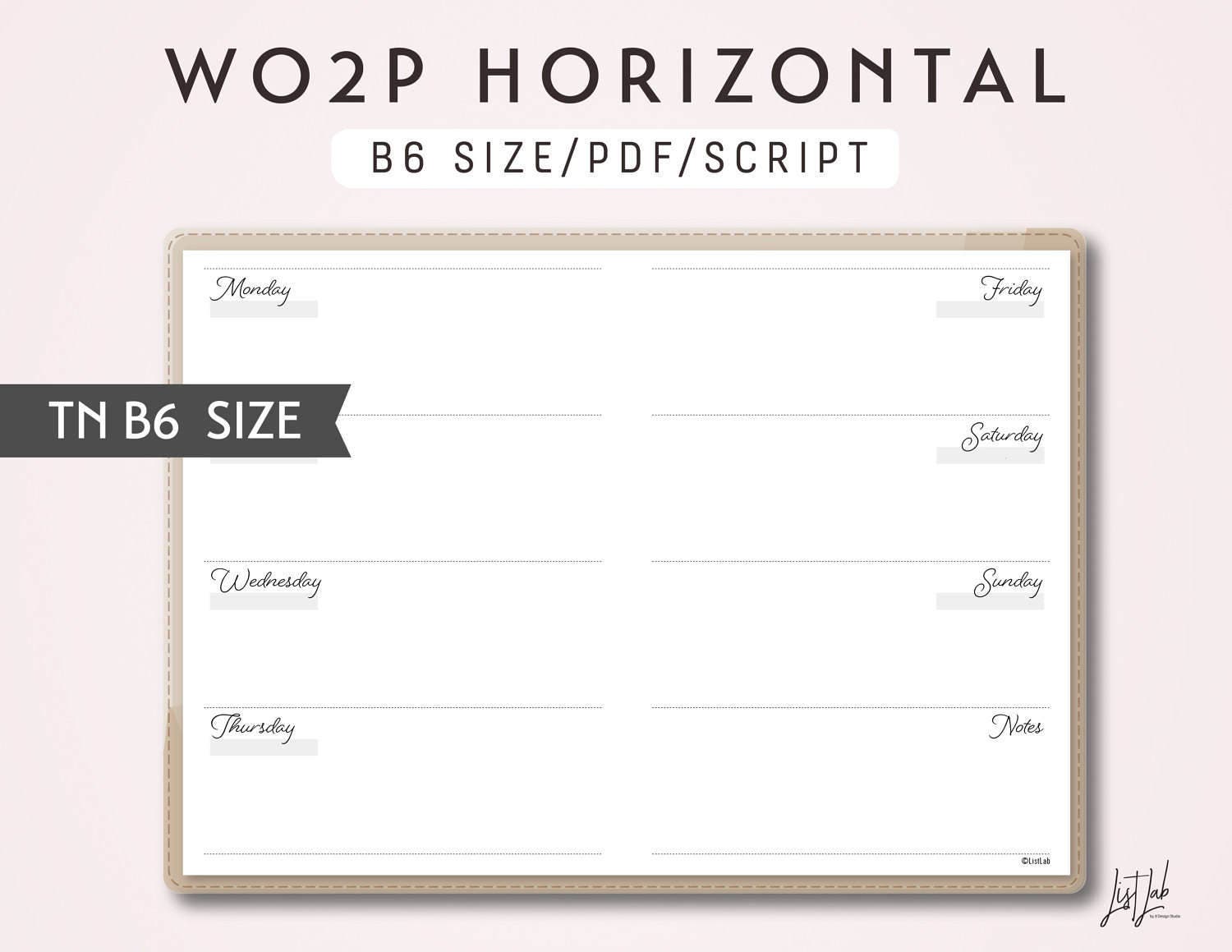 B6 TN Week on 2 Pages WO2P Horizontal Printable - Etsy