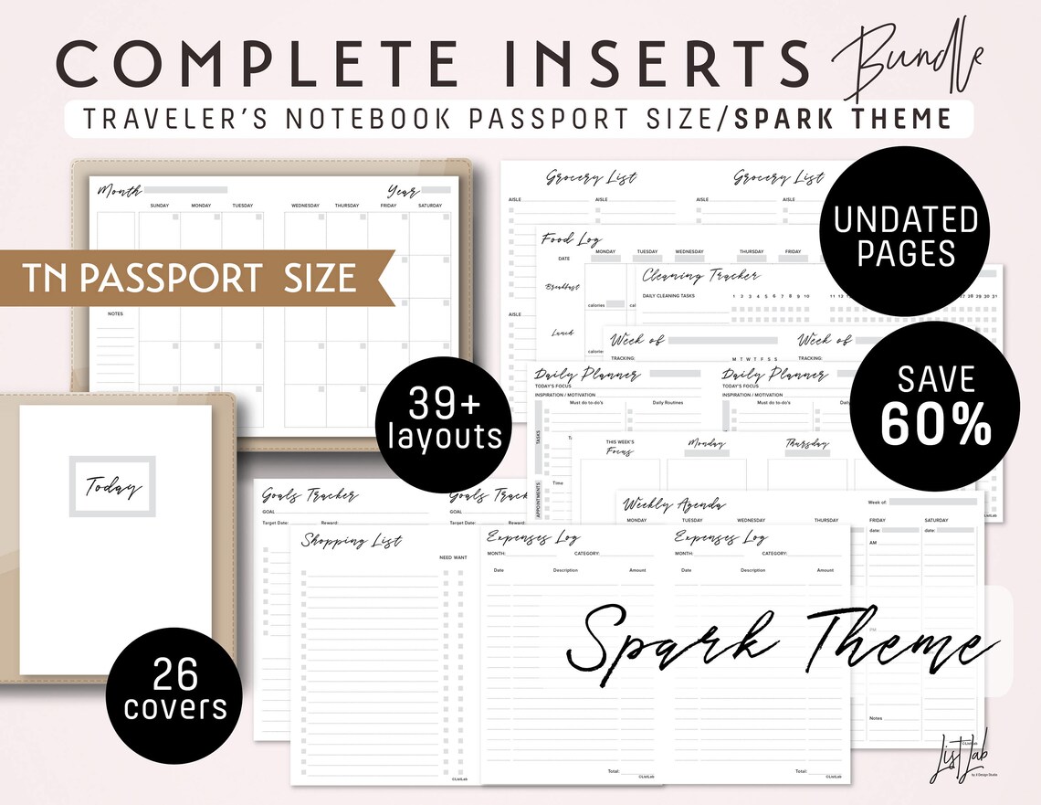 Passport Size Traveler's Notebook COMPLETE Inserts Bundle | Etsy
