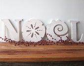 NOEL, Christmas decoration, beach, coastal, word sign, cottage, shabby chic, sand dollar, seashell