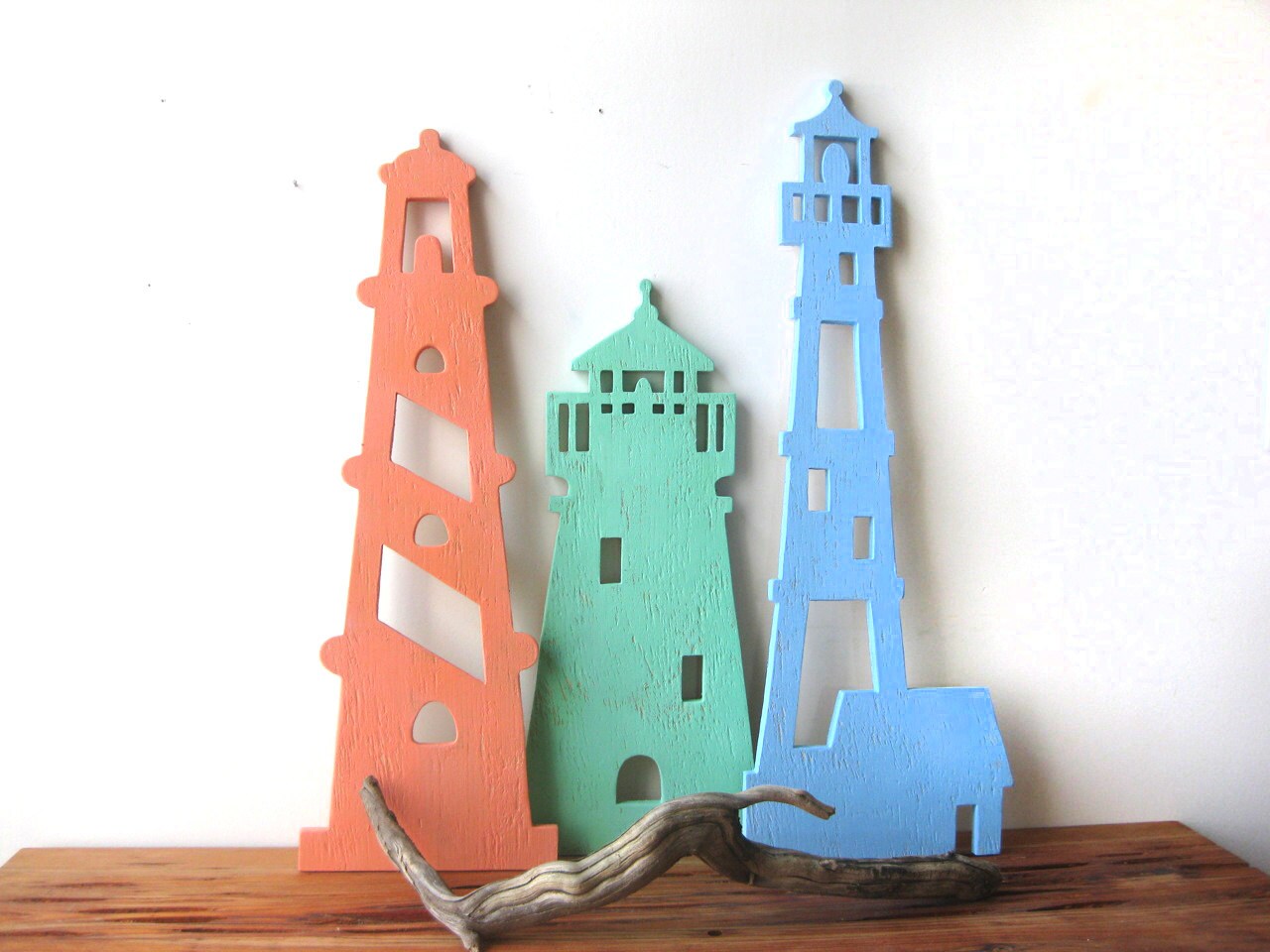 Lighthouse trio wood wall art beach decor nautical Etsy