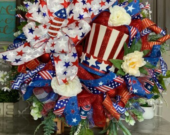 4th of July wreath, Fourth of July Wreath, Memorial Day wreath, Patriotic Wreath, Red White and Blue Wreath