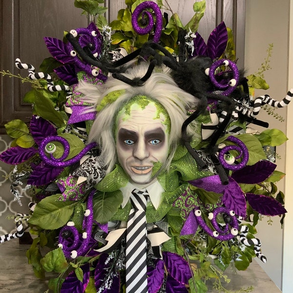 Halloween krans, Beetlejuice krans, Halloween decor, Beetlejuice, Halloween decoraties, skelet krans, heksenkrans