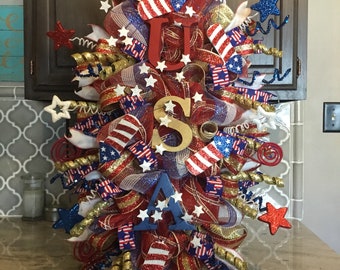 Patriotic Swag, Patriotic Wreath, 4th of July Swag, 4th of July Wreath, Red White and Blue Wreath, Door Wreath, 4th of july Decorations