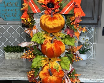 Extra Large Fall Pumpkin Swag: Velvet Pumpkins, Sunflowers, Berries