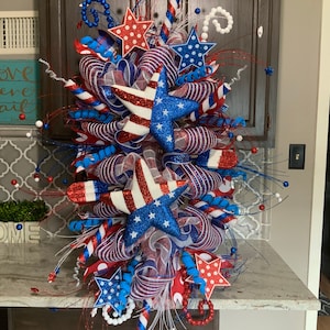 Patriotic Swag, Patriotic Wreath, 4th of July Swag, 4th of July Wreath, Red White and Blue Wreath, Door Wreath, 4th of july Decorations