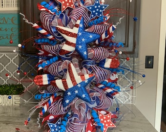 Patriotic Swag, Patriotic Wreath, 4th of July Swag, 4th of July Wreath, Red White and Blue Wreath, Door Wreath, 4th of july Decorations