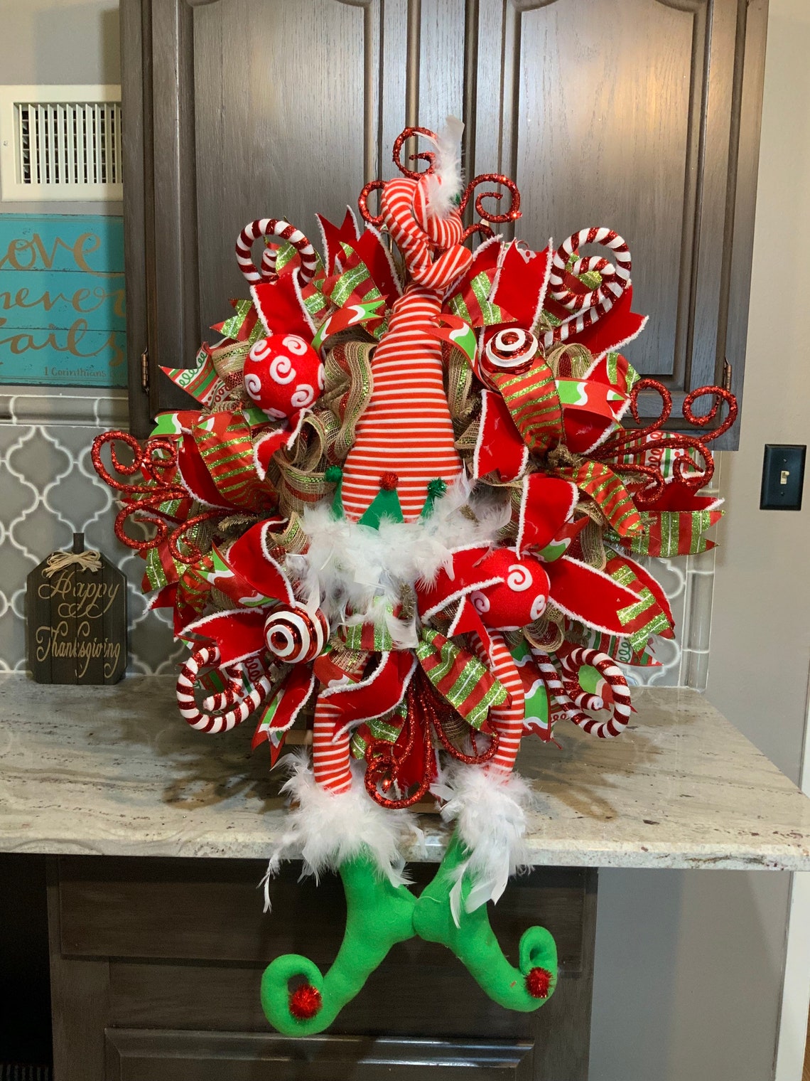 Elf Wreath Christmas Wreath Christmas Door Wreath Door Etsy