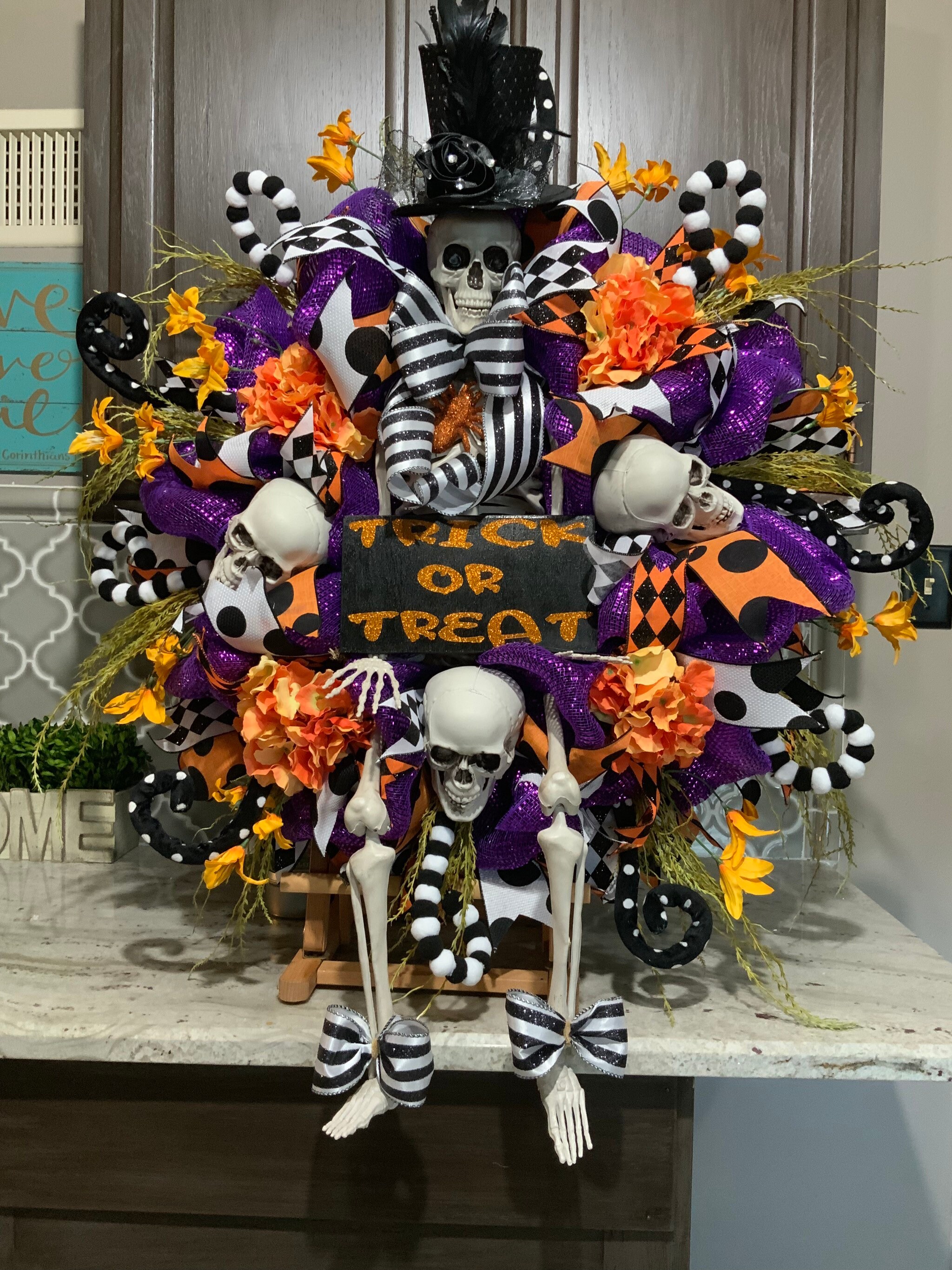 Skeleton Wreath Halloween Wreath Halloween Swag Halloween Etsy