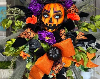 Halloween Wreath, Pumpkin Wreath, Pumpkin Head Wreath, Halloween Decor, Halloween Decorations , Halloween Door Decor