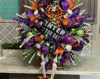 Skeleton Wreath, Halloween Wreath, Halloween Swag, Halloween Decor, Skelton Swag, Halloween Decorations