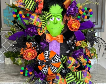 Halloween Wreath, Frankenstein Wreath, Halloween Decorations, Halloween Decor, Frankenstein Decorations, Halloween Swag, Frankenstein Swag