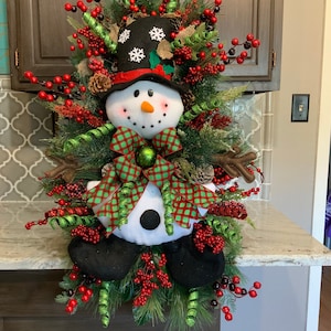 Snowman Swag, Snowman Wreath, Christmas wreath, Christmas Door wreath, Door Decor, christmas Decor
