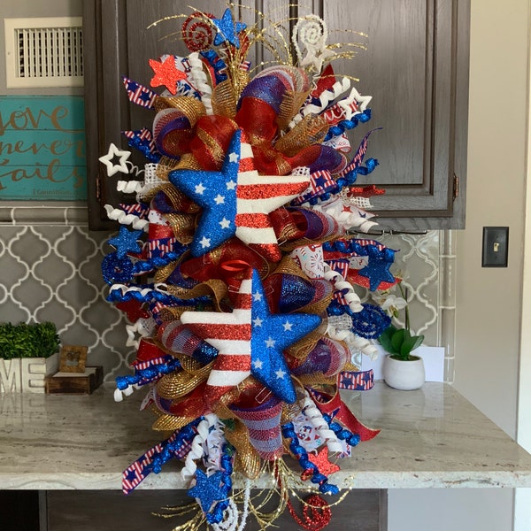 Patriotic Swag, Patriotic Wreath, 4th of July Swag, 4th of July Wreath, Red White and Blue Wreath, Door Wreath, 4th of july Decorations