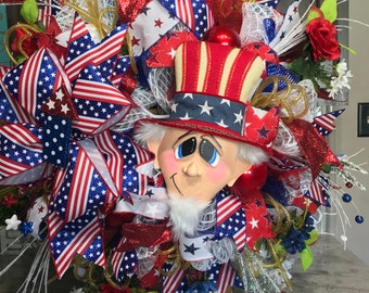 4th of July wreath, Fourth of July Wreath, Memorial Day wreath, Patriotic Wreath, Red White and Blue Wreath