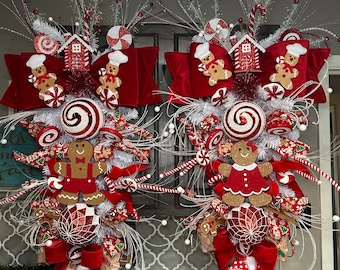 XL Peppermint Christmas Swag Wreath: Luxury Red and White Candy Cane ...